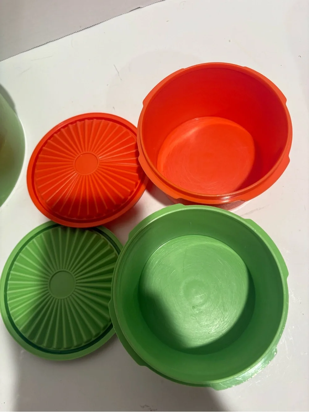 Tupperware Green and Orange Stackable Food Storage Containers- set of 4
